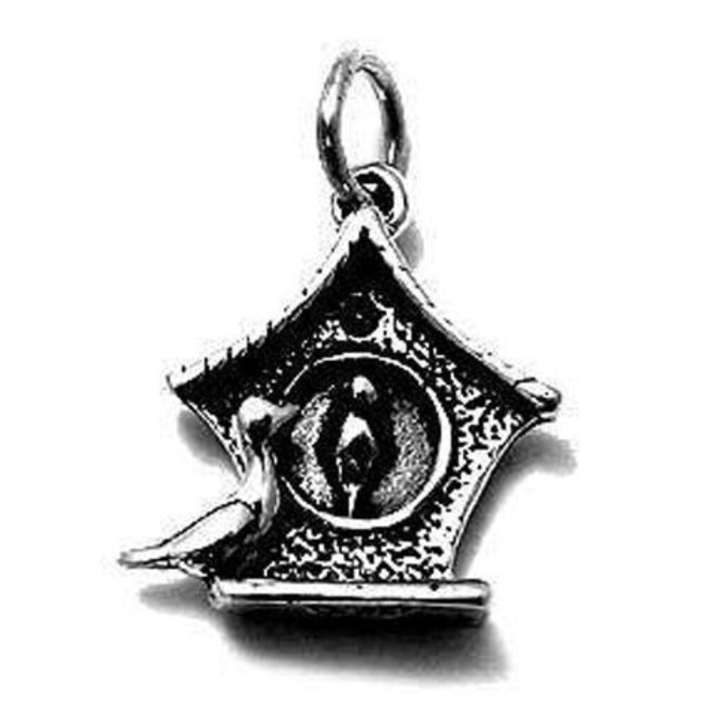 BIRD HOUSE CHARM WITH BIRD IN 3D. STERLING SILVER.